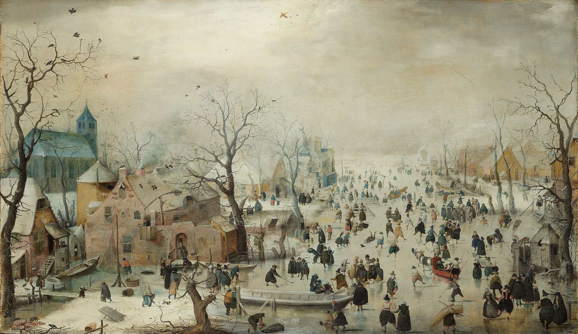 Hendrick Avercamp, Winter Landscape with Ice Skaters, c. 1608